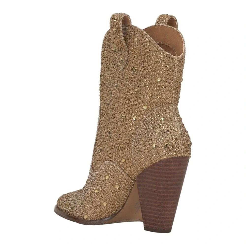 Jessica‎ Simpson Cissely Gold Rhinestone Glitter Western Ankle Boots Size 6M